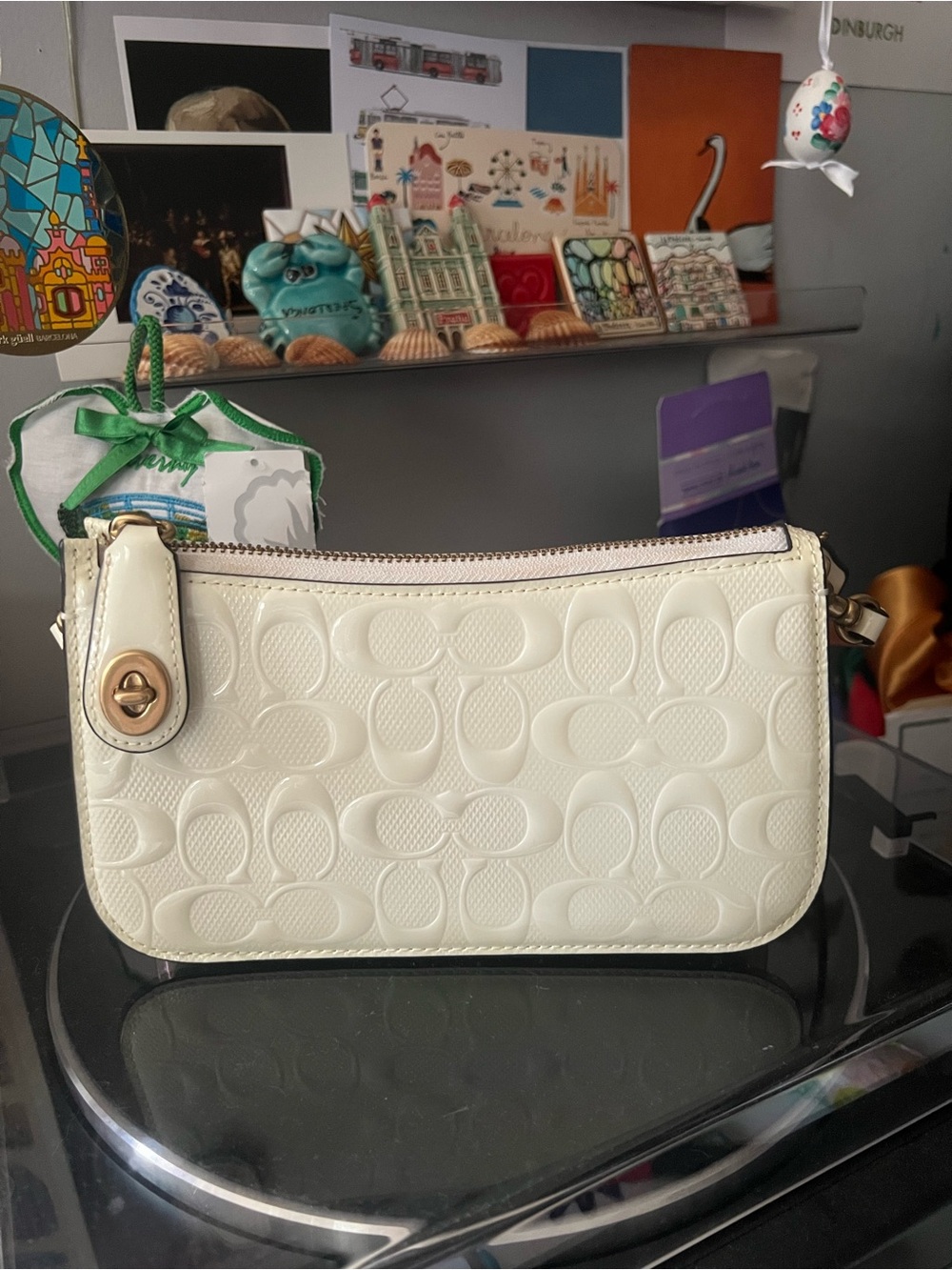 Coach Ivory Embossed Signature Leather Wristlet